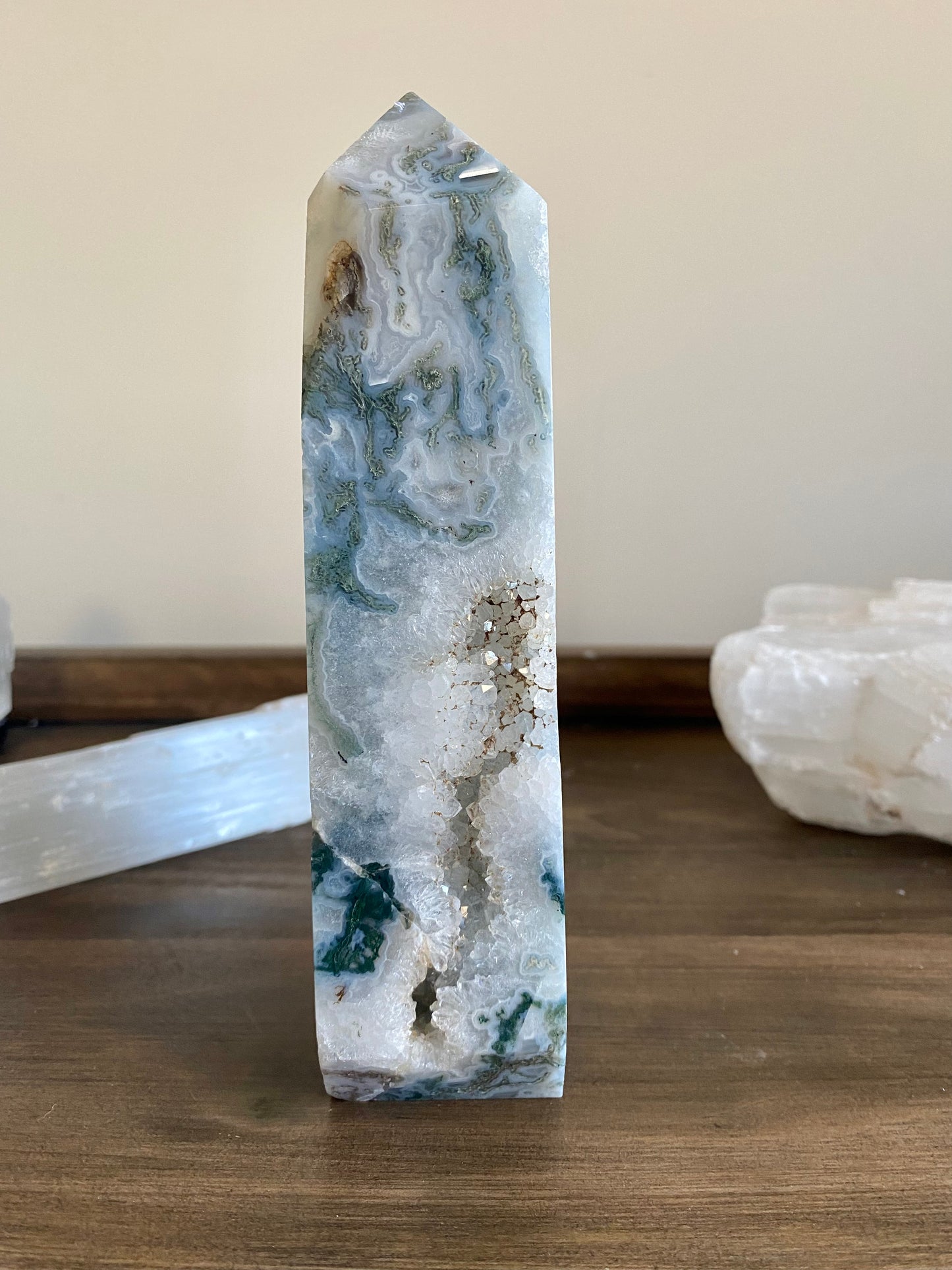 Moss Sanctuary | Druzy Moss Agate Tower