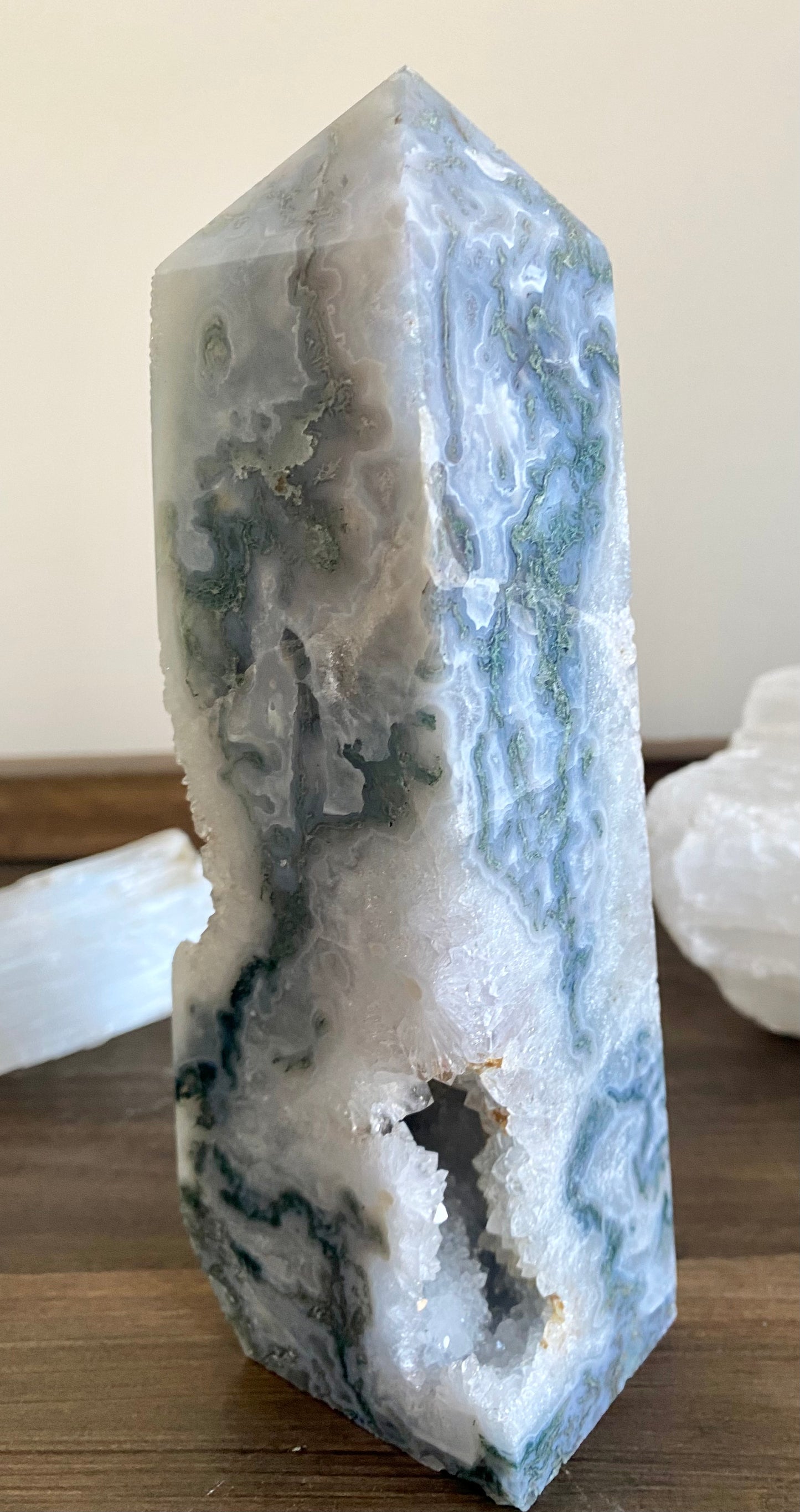 Moss Sanctuary | Druzy Moss Agate Tower