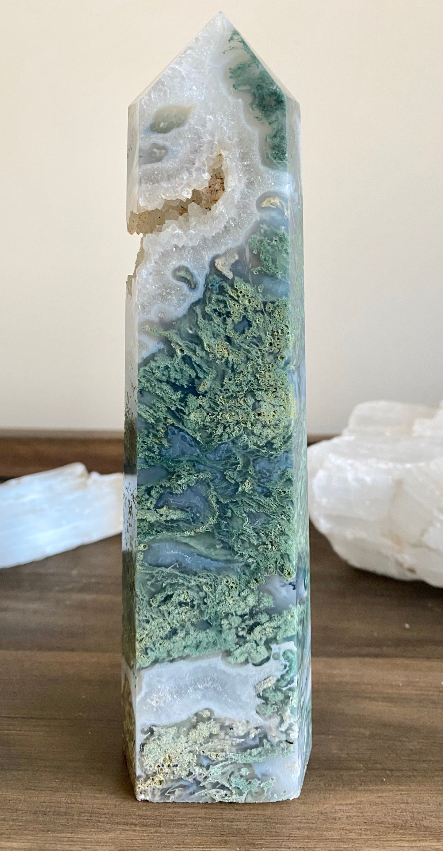 Druzy Moss Agate Tower | Nature's Serenade