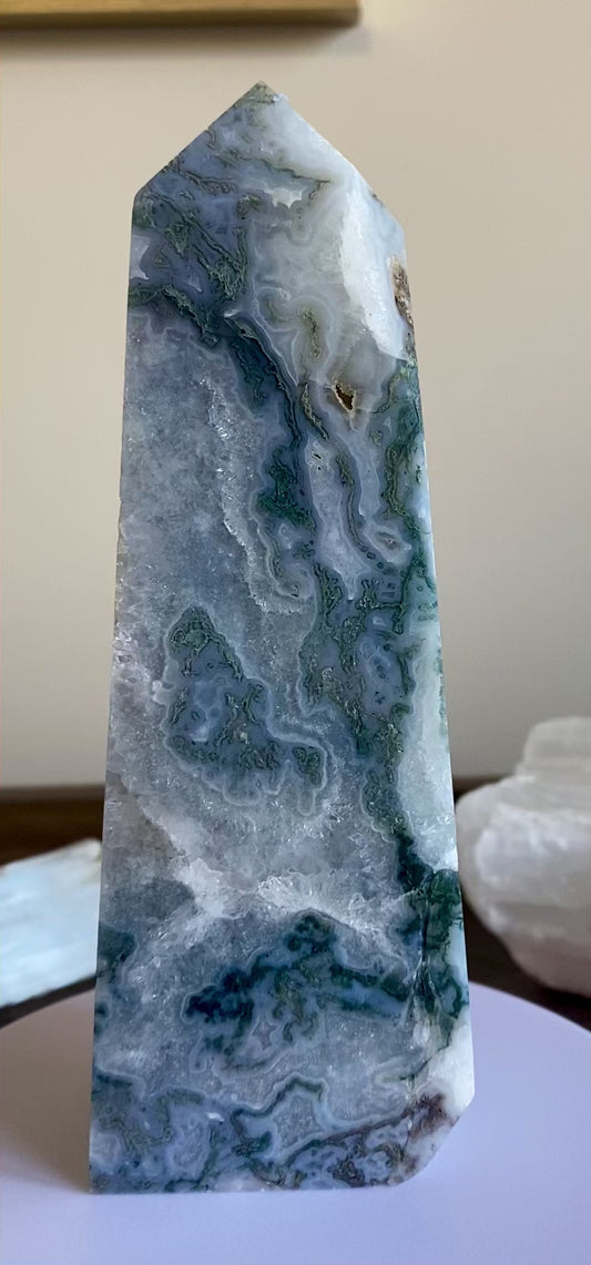 Mystical Moss Sanctuary | Druzy Moss Agate Tower